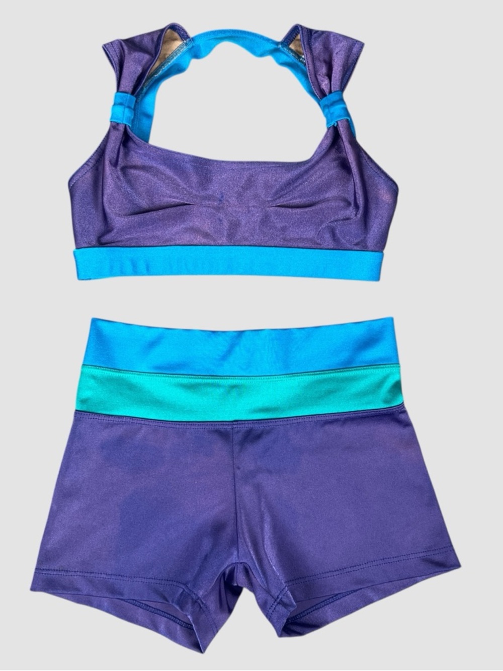 Oxygen Dance Set Purple Teal Metallic 2 Piece Set Size L Adjustable Top